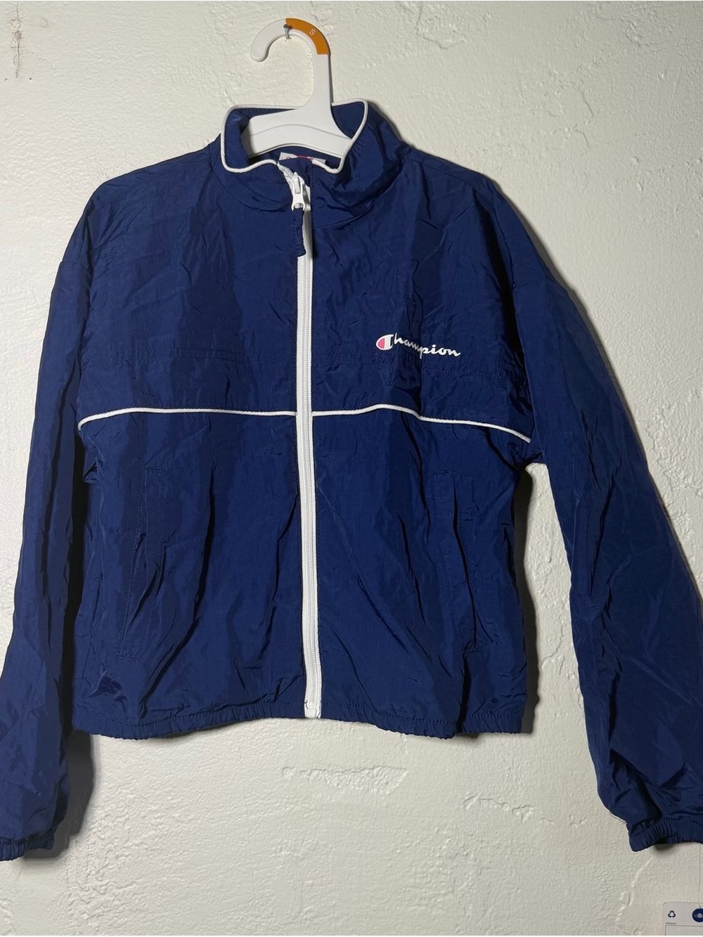 Champion Navy Jacket with White Piping and Logo windbreaker